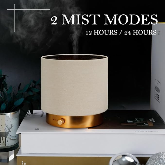 Elegant Fabric Aroma Diffuser - Quiet Essential Oil Diffuser with Soft Night Light, Perfect for Home, Office, and Yoga Space (M35-Gold)
