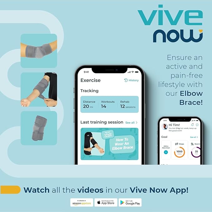 Vive Elbow Brace - Tennis Compression Sleeve - Wrap for Golfers, Bursitis, Left or Right Arm - Tendonitis Support Strap for Golf, Men and Women - Epicondylitis and Sports Recovery (Gray, Standard)