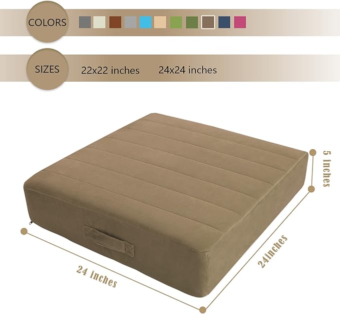 MeMoreCool Square Floor Pillow Seating for Adults Kids, Large Meditation Cushion Floor Pillow with Thick Foam & Soft Tufted Cover, Washable Big Pillow Seat Floor Cushion for Sitting Yoga 24" Coffee