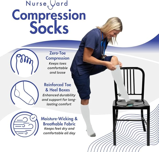 Compression Socks for Nurses - Women & Men - 20-30mmHg Graduated Compression, Zero-Toe Compression, For Medical Staff, Nursing, Athletic Support Such As Running, Cycling, Hiking - 1 Pair