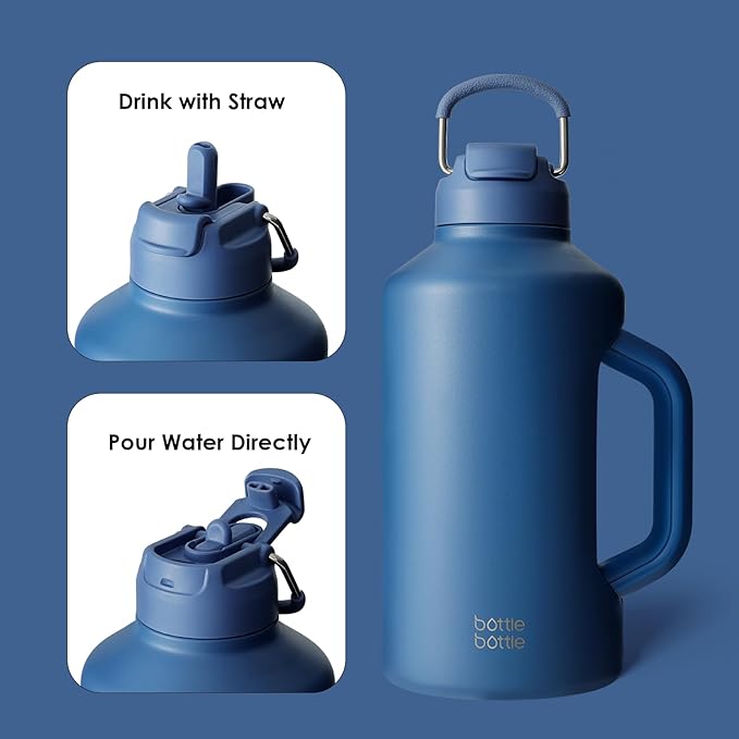BOTTLE BOTTLE Insulated Water Bottle 64 oz with Straw and Dual-use Lid Stainless Steel Water Bottle for Men with Handle Vacuum Insulated jug for Workout Gym Soccer and Sports blue
