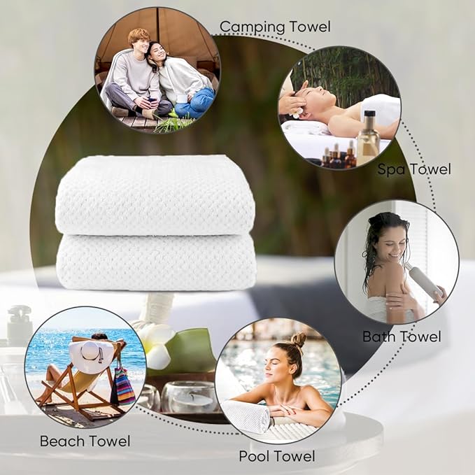 HOMEXCEL Bath Towels Pack of 2, (27 x 54 Inches) Microfiber Ultra Soft Highly Absorbent Bath Towel Set, Lightweight and Quick Drying Towels for Body, Sport, Yoga, SPA, Fitness, White