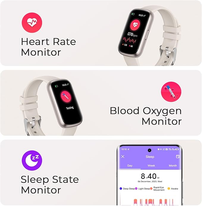 Fitness Tracker with 24/7 Heart Rate, Blood Oxygen, Sleep Monitor, 3ATM Waterproof Fitness Watch/Smart Watch/Activity Tracker, Pedometer/Step Counter, Calorie Tracker for Women Men, Starlight