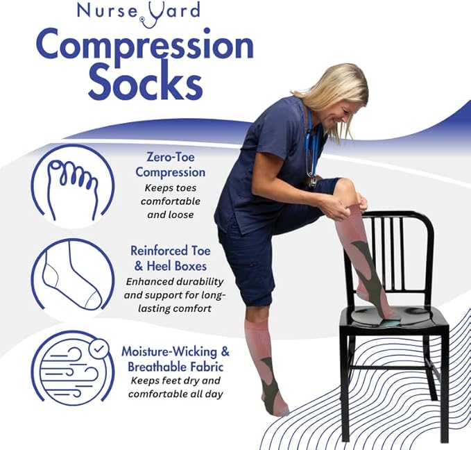 Compression Socks for Nurses - Women & Men - 20-30mmHg Graduated Compression, Zero-Toe Compression, For Medical Staff, Nursing, Athletic Support Such As Running, Cycling, Hiking - 1 Pair