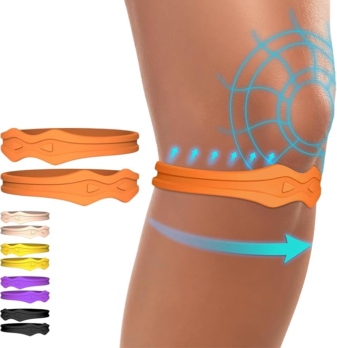 Fitgeno Knee Strap Patella Support: Knee Band for Patellar Tendon Pain Relief - Knee Brace for Tendonitis Jumpers Running Sports Basketball Men Women 2 Packs (Orange)