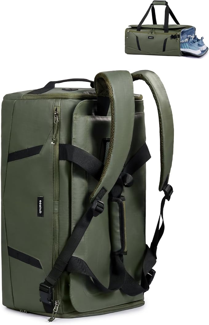 ECOHUB 40L Gym Bag for Women Men Water Resistant Sports Duffle Bag with Shoes Compartment& Wet Pocket, Travel Weekender Camping Backpack