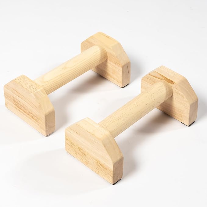 Wooden Parallettes Push Up Bars, Anti-Slip Push-Up Handles, Mini Handle Pumps, Dip Station Dip Bar, Handstand Bars for Calisthenics and Fitness（log）