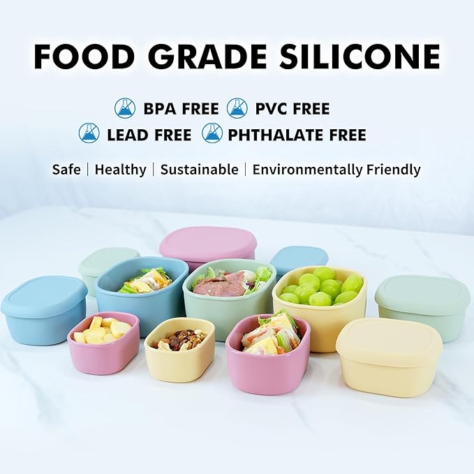 Anatole Silicone Food Storage Containers Set of 3 Lunch Box Bento with Lids BPA Free Dishwasher Microwave Oven Freezer Safe (6.7oz, 10oz, 20oz)