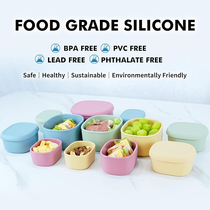 Anatole Silicone Food Storage Containers Set of 3 Lunch Box Bento with Lids BPA Free Dishwasher Microwave Oven Freezer Safe (6.7oz, 10oz, 20oz)