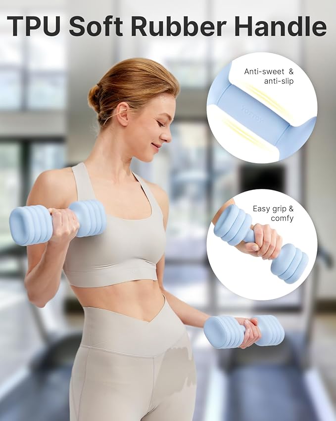 YOTTOY Adjustable Dumbbell Set of 2, 4-in-1 Hand Weights for Women at Home, Compact Free Weights Dumbbells Set with Soft Grip and Base, 2-5 lbs Each for Home Gym