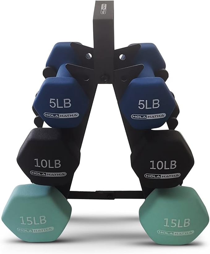 HolaHatha 2, 3, 5, 8, and 10 Pound Neoprene Dumbbell Free Hand Weight Set with Rack, Ideal for Home Exercises to Gain Tone and Definition, Pastel