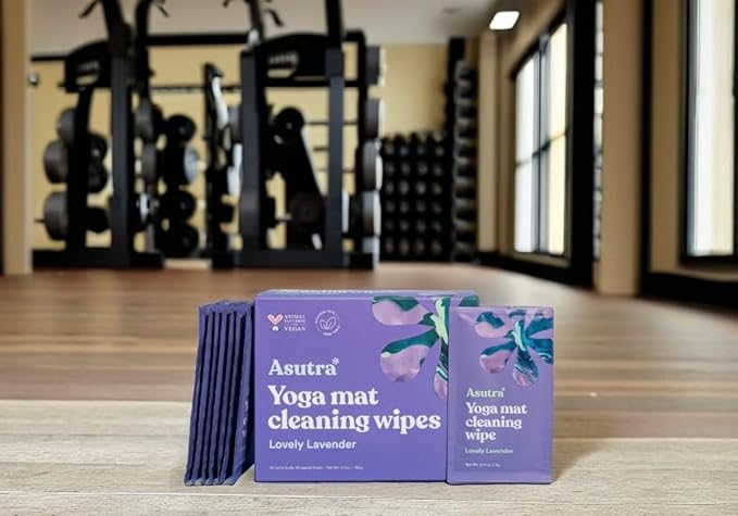 ASUTRA Yoga Mat Wipes (Lovely Lavender), Individually Wrapped Wipes 1 Box (30 Wipes)- No Slippery Residue, Deep-Cleansing for Fitness Gear & Gym Equipment