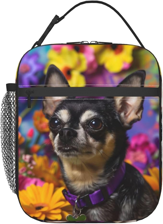Insulated Lunch Box for Women Men, Chihuahua Dog Floral Lunch Box Reusable Portable Lunch Bag Cooler Tote Waterproof Lunch Container for Office Picnic Work Travel Hiking