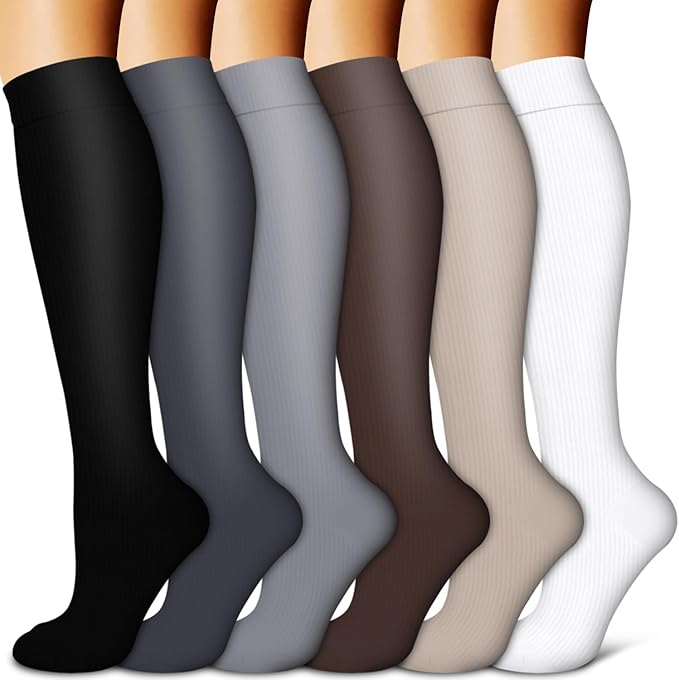 BLUEENJOY Copper Compression Socks for Women & Men (6 pairs) - Best Support for Nurses, Running, Hiking, Recovery