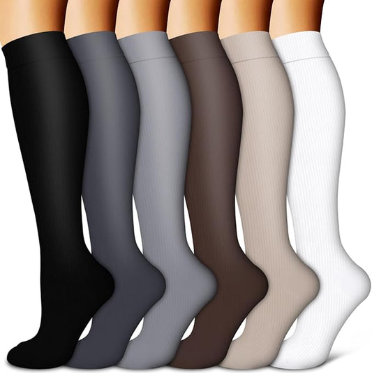 BLUEENJOY Copper Compression Socks for Women & Men (6 pairs) - Best Support for Nurses, Running, Hiking, Recovery