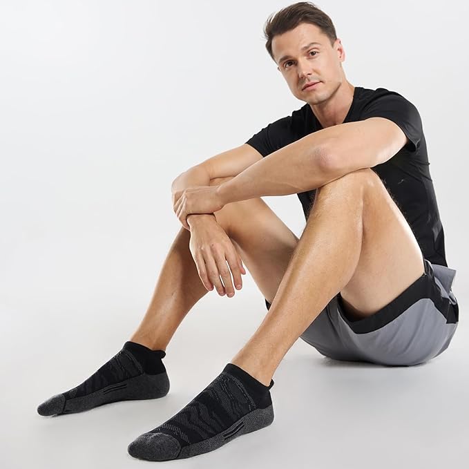 FITRELL Men's 6 Pack Ankle Running Socks Low Cut Cushioned Athletic Sports Socks 7-9/9-12/12-15