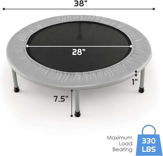 GYMAX Rebounder Trampoline for Adults, Mini Exercise Trampoline with Safety Pad, Foldable Rebounding Fitness Trampoline for Indoor/Outdoor, Small Workout Trampoline for Adults (Blue)