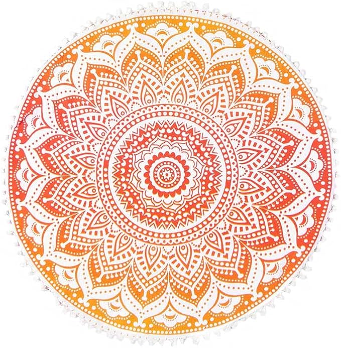 Eyes of India - Mandala Floor Pillow Cover Meditation Cushion Seating Throw Hippie Round Colorful Decorative Bohemian Indian Pouf Ottoman Handmade Cover ONLY (Omb-Yellow, 32" x 32")