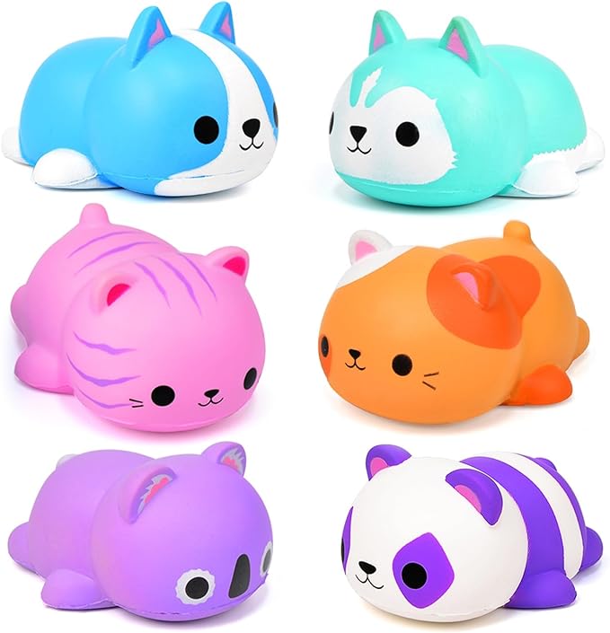 Cat Squishies Stress Balls for Adults Kids: 6PCS Jumbo Animal Squishies Slow Rising Fidget Sensory Toys Classroom Prizes Party Favors Valentines Gifts Easter Goodie Bags Christmas Stocking Stuffers