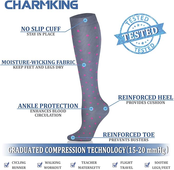 CHARMKING Compression Socks for Women & Men Circulation (8 Pairs) 15-20 mmHg is Best Support for Athletic Running,Hiking