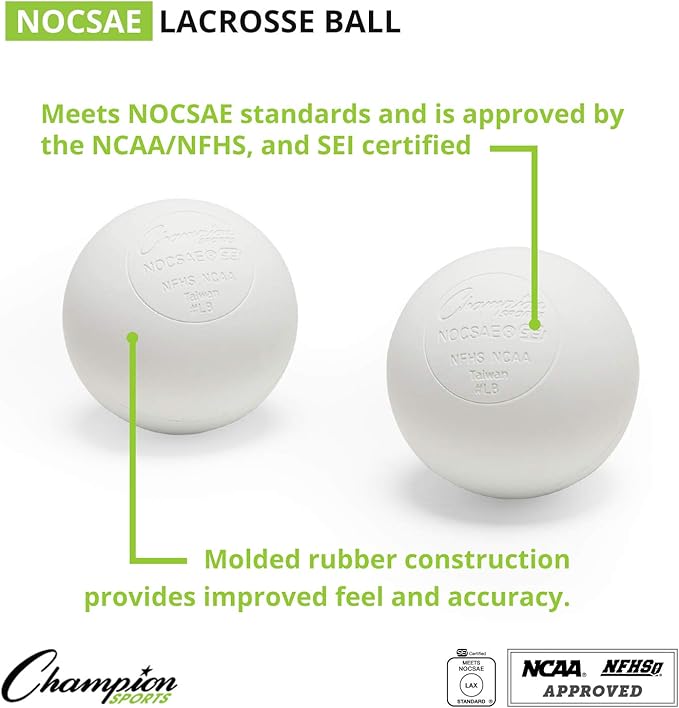 Champion Sports Lacrosse Balls: Official Size Sporting Goods Equipment for Professional, College & Grade School Games, Practices & Recreation - NCAA, NFHS and SEI Certified
