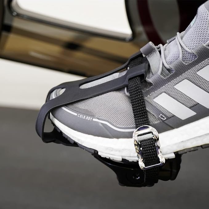 BV Bike Pedals Shimano SPD/Look Delta Compatible 9/16'' with Toe Clips - Peloton Pedals for Regular Shoes - Toe Cages for Peloton Bike - Exercise Bike Pedals - Universal Fit Bicycle Pedal