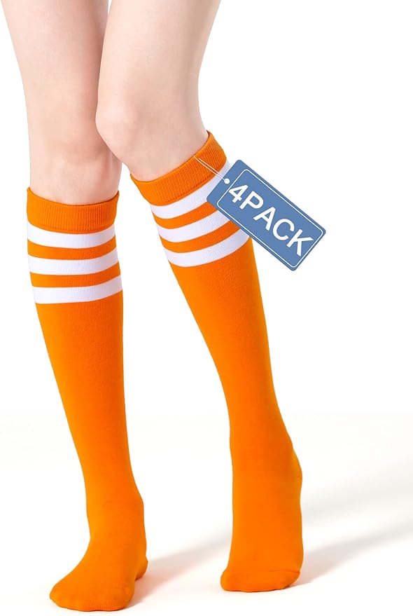 FITRELL Women's Knee High Socks Outdoor Sport Athletic Socks Casual Stripe Tube Socks 1-4 Pack