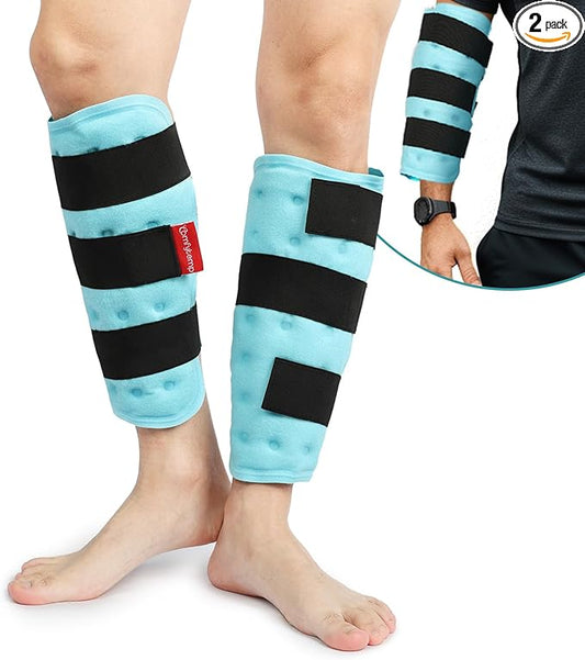 Comfytemp Calf Shin Splint Ice Packs for Injury Reusable Gel 2 Pcs, Elbow Ice Pack Wrap, Hot Cold Compression Sleeve for Swelling, Tendonitis, Knee, Leg, Arm, Running Essentials Gear, Surgery Gift