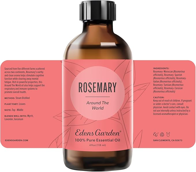 Edens Garden Rosemary Around The World Essential Oil- 100% Pure Premium Grade, Undiluted, Natural, Therapeutic, Aromatherapy, The Best for Diffuser, Skin, Face, Humidifiers 118 ml (4 fl oz)