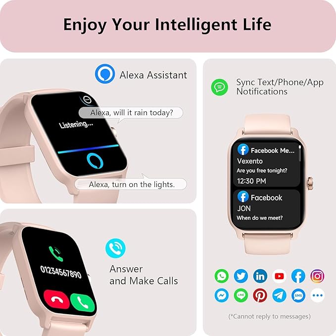 Tensky Smart Watch for Women Android & iPhone, Alexa Built-in, 1.8" Fitness Tracker with Answer/Make Call, IP68 Waterproof/SpO2/Heart Rate/Sleep/Monitor, Activity Tracker for 100+Sport Modes