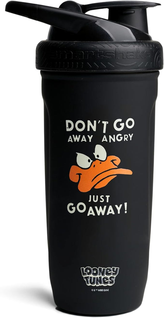 Smartshake Looney Tunes Reforce Stainless Steel Protein Shaker Bottle 900 ml | 30 oz - Leakproof Screw-on Lid - BPA Free – Unisex - Non Insulated (Daffy Duck)