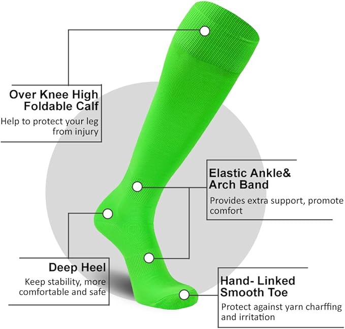 FOOTPLUS Baseball Softball Socks, Unisex Over Knee High Solid Sports Rugby Soccer Homecoming Socks