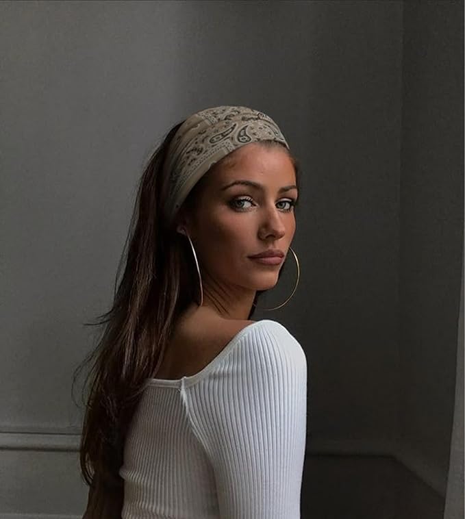 AKTVSHOW 7'' Wide Bandana Headbands for Women, 10 Pack Large Boho Paisley Turban Headband Fashion Non Slip Hairbands Thick Head Wraps Yoga Workout Hair Accessories