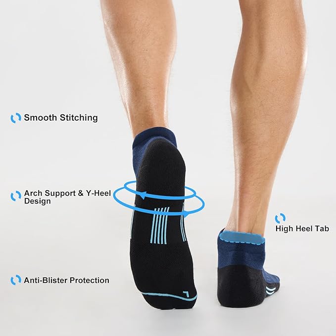 FITRELL Men's 6 Pack Ankle Running Socks Low Cut Cushioned Athletic Sports Socks 7-9/9-12/12-15