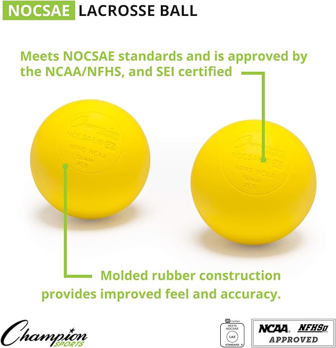 Champion Sports Lacrosse Balls: Official Size Sporting Goods Equipment for Professional, College & Grade School Games, Practices & Recreation - NCAA, NFHS and SEI Certified