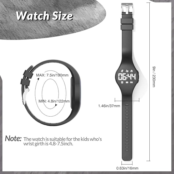 Kids Led Fitness Tracker Watch for Boys Girls, No App, Digital Sport Wristwatch, Waterproof, with Pedometer Alarm Clock, for Teens Children Students Ages 5-16 (Black)