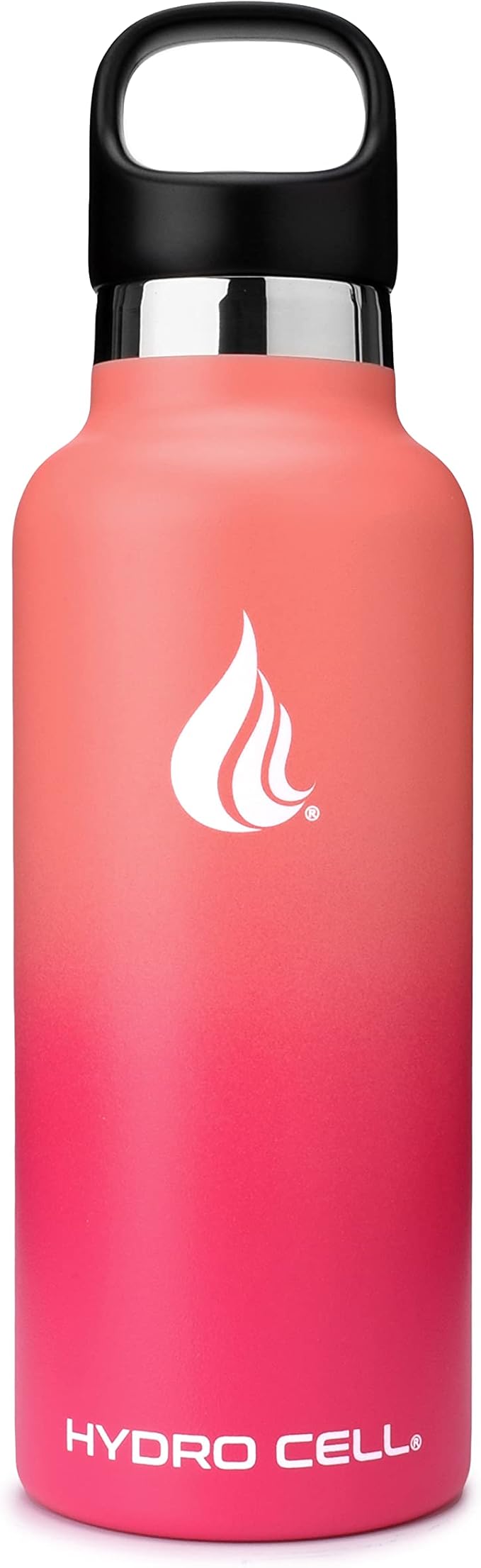 HYDRO CELL Stainless Steel Water Bottle with Straw & 2 Standard Mouth Lids (32oz 24oz 20oz 16oz) Keeps Liquids Hot or Cold w/Double Wall Vacuum Insulated Leak Proof Sport Design (Coral/Punch 20oz)