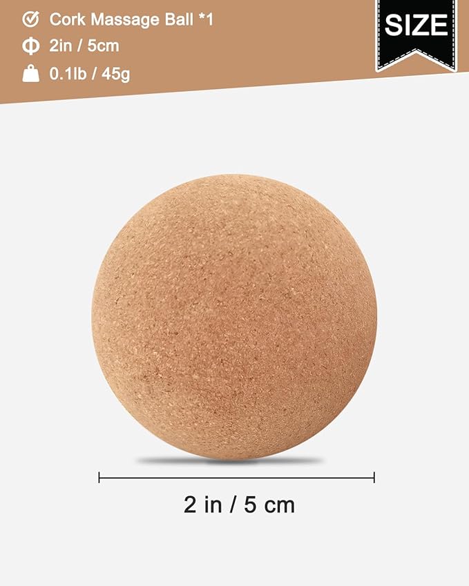 KITWILD Cork Massage Ball - High Density Fine Particles for Deep Tissue Muscle Massage, Myofascial Release, and Yoga Therapy - 2 Inch Lightweight Lacrosse Ball