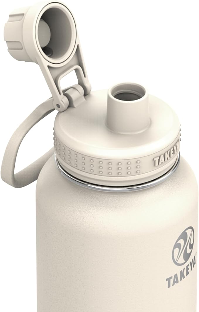 Takeya Actives Water Bottle with Spout Lid - Bottle with Double Stainless Steel Insulation - Dishwasher Safe & BPA-Free - Bottle with Spout Lid & Removable Bumper - 40 oz, Oat Milk