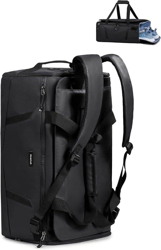 ECOHUB 40L Gym Bag for Women Men Water Resistant Sports Duffle Bag with Shoes Compartment& Wet Pocket, Travel Weekender Camping Backpack