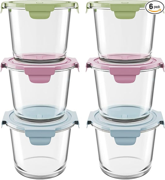 23oz Glass Meal Prep Containers with Lids, Airtight 3-Cup Glass Storage Containers Set, Heat-Resistant BPA-Free for Soup, Leftover, Microwave, Dishwasher, and Freezer Safe (6 Packs)