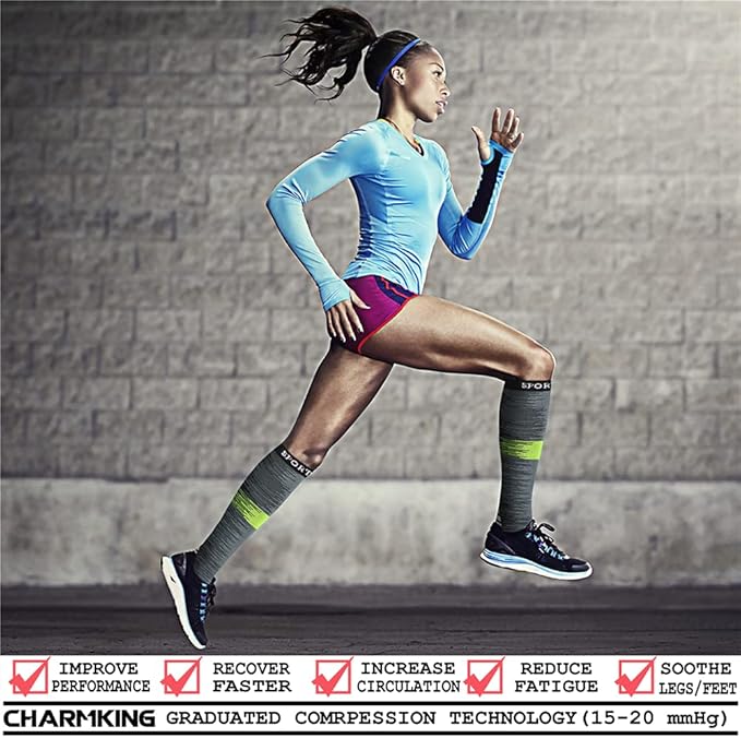 CHARMKING Compression Socks for Women & Men Circulation (8 Pairs) 15-20 mmHg is Best Support for Athletic Running,Hiking