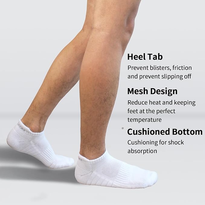 BIOAUM Cushioned Men's Ankle Socks, 6 Pairs Cotton Athletic Sport Breathable Low Cut Socks for Running Size 8-9.5/10-13/12-14
