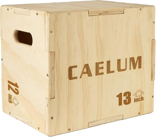CAELUM 3-in-1 Wood Plyo Box - Non-Slip Plyometric Jump Box for Home & Gym, 400lbs Bearing Fitness Launch Box for Jumping Squats Step-ups Strength Training