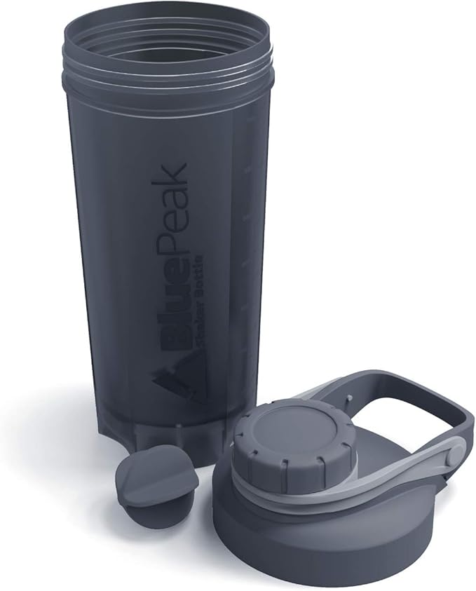 BluePeak Protein Shaker Bottle 28 oz with Twist Cap, Strong Loop Top, BPA Free, Dishwasher Safe, Shaker Balls Included - On-The-Go Large Protein Shakers (3 Pack - Red, Blue, Gray)