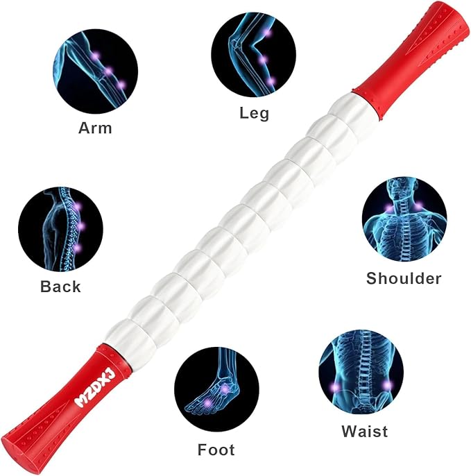 Muscle Roller Stick for Athletes - Deep Tissue Fascia Blaster & Roller Massager for Myofascial Pain Relief - Handheld Physical Therapy & Recovery Tool(Red White-20 inch)