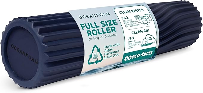 Oceanfoam Tidal Roller - Dark Navy - Muscle Massage Foam Roller for Back Pain & Stretching - Firm and Ergonomic Wide Wave Textured - Yoga, Athletics, & Wellness - Full Size, 20" x 5"