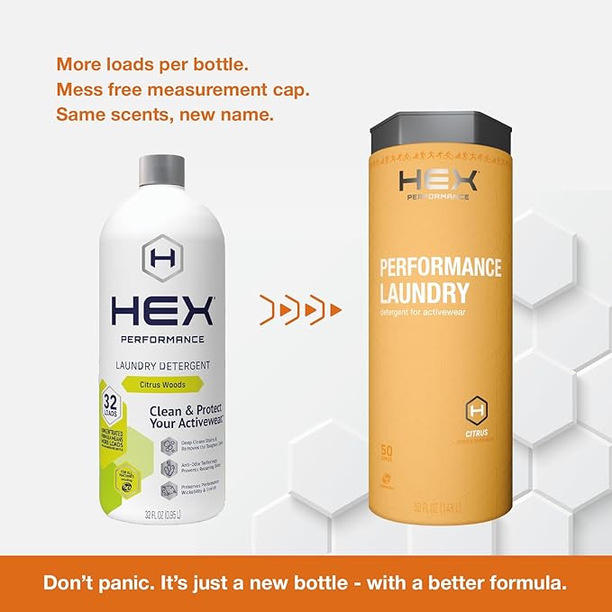 HEX Performance Laundry Detergent, Citrus, 100 Loads (Pack of 2) - Designed for Activewear, Eco-Friendly, Concentrated Formula