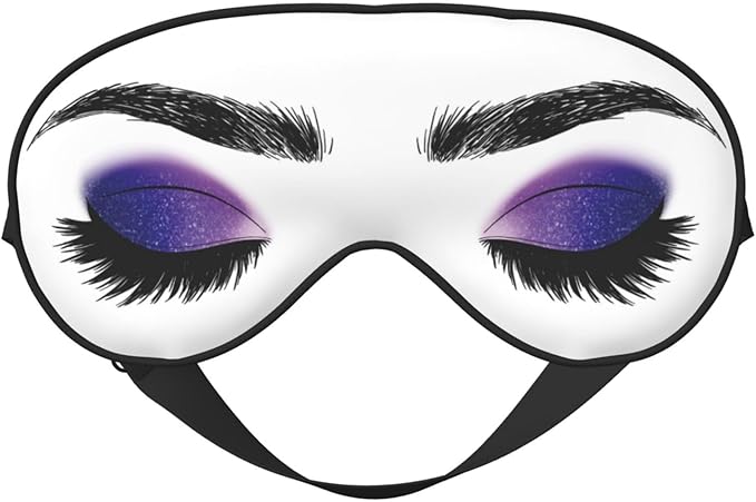 Sleep Eye Mask Purple Eyeshadow Eyelash Sleep Mask for Women Men Comfortable Eye Mask with Adjustable Strap Soft Eye Cover Blindfold for Travel Yoga Nap Shift Work