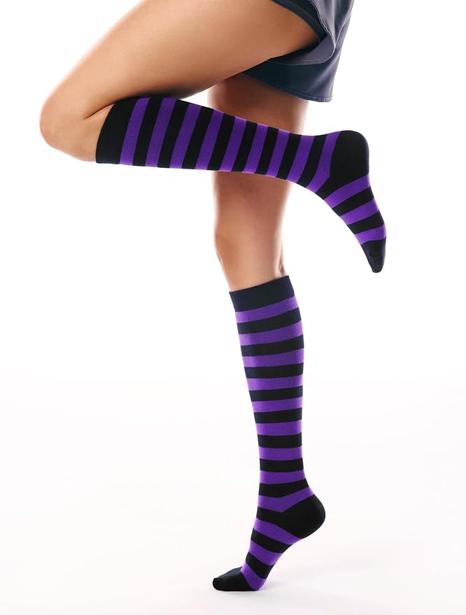 FITRELL Women's Knee High Socks Outdoor Sport Athletic Socks Casual Stripe Tube Socks 1-4 Pack